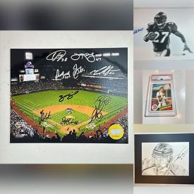MaxSold Auction: This online auction features sports collectibles, including signed photos, signed lithographs, sports trading cards, signed mini helmets, SI magazines, First Day Covers, signed baseballs, action figures, and more!