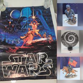 MaxSold Auction: This auction features  Figurines, Daniel Monfort Sculptures, Dolls, Kitchenware, Amber, Corning Pots, Cleaning Supplies, Wall Art, Star Wars Collectibles, Lapel Pins, Mugs, Bookends, Potted Plants, Jewelry, Books, Art Glass, Ladder, and much much more!