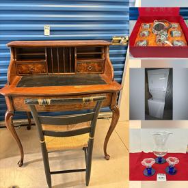 MaxSold Auction: This online auction features crystal mugs, art glass, Princess House tableware, small kitchen appliances, stackable washer/dryer, table lamps, Chinese silk embroidery, sewing machine, printer, NIB tea set, watch, antique washstand, wicker furniture, Royal Doulton figurines,  Evesham, pet products, office supplies, drum set, and more!