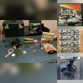 MaxSold Auction: This online auction features vintage sewing machine & attachments, vintage trumpet, power wheelchair, TV, banknotes, vintage video game console & games, toys, graphic novels, comics, sports trading cards, vinyl records, building toys, coins, vintage ashtray collection, VW bug collection, and more!