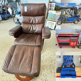 MaxSold Auction: This online auction features golf cart, patio furniture, garden art, rolling tool chest, power & hand tools, air compressor, power washer, drone, hardware, hammock chair, NIB die cast collectibles, small kitchen appliances, RC vehicle, inversion table, leather furniture, garden tools, metal detector, sewing machine, craft kits, pet products, zero-gravity chairs, metal garage shelving, Clam shelter, printer, area rug & runner, and more!