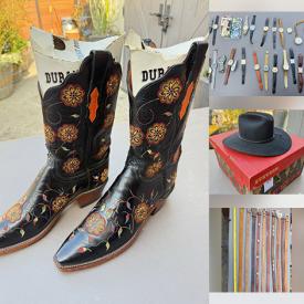MaxSold Auction: This online auction features men’s & women’s cowboy boots & hats, men’s & women’s clothing, men’s neckties, men’s dress shoes, vinyl records, outerwear, DVDs, belt buckles, pocket & wrist watches, leather belts, matchbook & lighter collections, inflatable boat, and more!