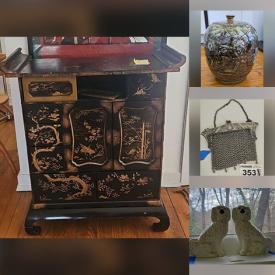 MaxSold Auction: This online auction features Japanese-style cabinet, wire sculpture, floor vase, antique bronze sculpture, rocks & crystals, art pottery, art glass, vintage trinket boxes, coins, wood carvings, Tom Gaughan art, vintage Staffordshire dogs, mini teapots, vintage bottles, stained glass panels, DVDs, men’s clothing & footwear, TV, art books, MCM furniture, area rug, antique medical device, printers, model ship, dehumidifier, exercise equipment, power washers, garden tools, pet products, electrical supplies, power & hand tools, and more! \n