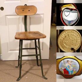 MaxSold Auction: This online auction features art glass, gold, silver & costume jewelry, coins, banknotes, perfume bottles, antique cameo, antique Nippon, vintage books, demitasse set, art pottery, Paragon figurines, Royal Doulton figurine, Torquay pottery, sad irons, antique postcards, antique cranberry glass, Bunnykins, Jasperware, teacup/saucer sets, souvenir spoons, transferware, antique cookie barrel, and more!