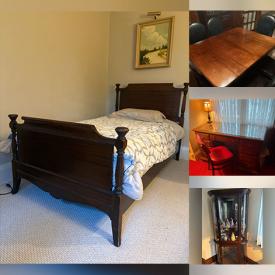 MaxSold Auction: This online auction features buffet, china cabinet, headboard, blanket boxes, dressers, mirrors, desk, hardcover books, dining table & chairs, and more!