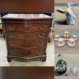 MaxSold Auction: This auction features Horse Figurines, Vintage Film Cameras, Paperweights, Perfume Bottles, Cross Pen, Wine Glasses, Baby Shoes, Figurines, Cow Creamer, Art Glass, Candleholders, Decorative Plates, Dinnerware, Tea Cups, Nesting Tables, Lamps, Writing Desk and much much more!
