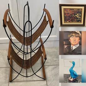 MaxSold Auction: This online auction features Faux-Paul Julien paintings, vintage framed ads, Brutalist wall sculpture, Robert Bateman print, Trish Romance prints, H. McCrae paintings, vintage leaf painting, art glass, perfume bottle, Carnival glass, wood wall hanging, art pottery, soapstone sculpture, costume jewelry, vintage inkwell, John Blanchard paintings, banknotes, coins, AY Jackson prints, vinyl records, and more!