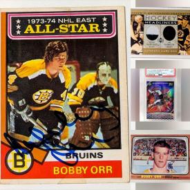 MaxSold Auction: This auction features Collectible Sports Cards, including Signed Bobby Orr Hockey Card, Jersey Swatch Cards, Baseball Cards, Football Cards, Basketball Cards, Yu-Gi-Oh cards,  Magic Cards, Pokemon Cards,  Hostess Cards, Superhero Cards, Team Canada , Obama  and much much more!