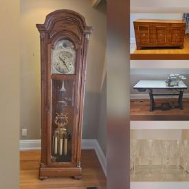 MaxSold Auction: This online auction features grandfather clock, desks & chairs, club chairs, wicker armchairs, lingerie chests, serger, NIB ceiling fans, curtain panels, decorative plates, office supplies, wine storage cubes, pet products, power & hand tools, papyrus artwork, fitness gear, camping gear, bike, golf clubs, skis, snowshoes, men’s & women’s clothing, games, video games, DVDs, CDs, children’s books, and more!