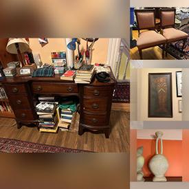 MaxSold Auction: This auction features Surrealist Vases, Sculpture, Mirror, Sled, Chairs, Writing Desk, Roll Top Desk, Coronation Book, Stone Carvings, Dresser, Mosaic, Framed Pictures, Workbench  and much much more!