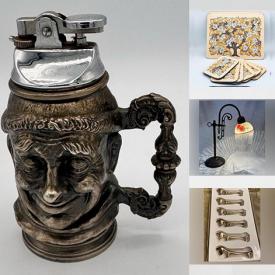 MaxSold Auction: This online auction features decanter set, antique Alfred Meakin pitcher, Arundel vases, milk glass, table lighter, art glass, Sadler tea jar, novelty teapots, costume jewelry, art pottery, brass collectibles, McCoy planters, and more!