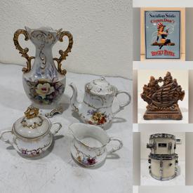 MaxSold Auction: This online auction features stereo components, vintage belt buckles, vintage Pyrex, wooden wall art, Depression glass, vintage jars, stained glass sculpture, planter, marbles, insulator, vintage vanity set, drums, vintage bean pot, vintage pewter tea pots, cast iron toys, vintage toys, and more!