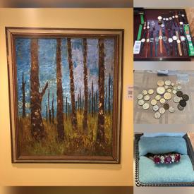 MaxSold Auction: This online auction features armchairs, framed wall art, stoneware, stone sculptures, corner desk & chair, home health aids, vinyl records, games, small kitchen appliances, garden tools, patio furniture, planters, decorative lanterns, wicker furniture, bar stools, area rugs, teacup/saucer sets, coins, banknotes, gold, silver, & costume jewelry, stamps, glass office desk, TV, wrist watches, area rug, and more!