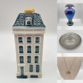 MaxSold Auction: This online auction features KLM Bols miniature houses, silver & gold jewelry, art glass, cloisonne vases, souvenir spoons, nesting dolls, Jasperware, singing bowl, table lighter, silver ornaments, and more!