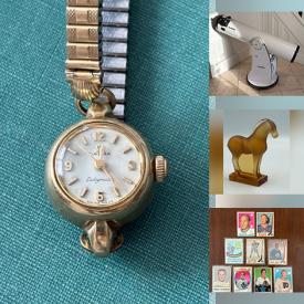 MaxSold Auction: This online auction features vintage Tiffin lamp, art glass, vintage bottles, Art Deco clock, Belleek, Royal Doulton figurines, soapstone carving, coins, banknotes, silver, gold & costume jewellery, Lladro figurines, watches, NIB collector Barbies, vintage radios, teacup/saucer sets, Hummels, cookie jars, perfume bottles, crock, Toby jugs, Jasperware, art pottery, cameras, guitar, vintage autoharp, vintage books, trinket boxes, smoking stand, antique teapot, teak furniture, cedar chests vintage sports pennants, area rugs, vintage stereo components, antique postcards, sports trading cards, telescope, stained glass panels, dollhouse, and much, much, more!!!