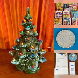 MaxSold Auction: This online auction features silver, gold, & costume jewelry, banknote, Evangeline pottery, watches, coins, Star Wars collectibles, Legos, comics, Carnival glass, vinyl records, Swarovski jewelry, art glass, graphic novels, art pottery, antique mantle clocks, stereo components, wicker chairs, and more!