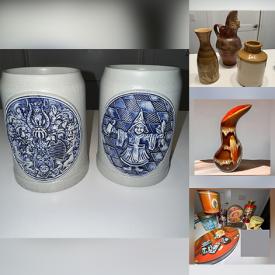 MaxSold Auction: This online auction features owl collectibles, decorative plates, art pottery, milk glass, art glass, stone carving, vintage ashtrays, vintage tins, vintage nursery planters, MCM drip glaze pottery, vintage soapstone sculpture, perfume bottles, steins, and more!