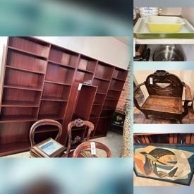 MaxSold Auction: This online auction features antique furniture, mirrors, modular wall unit, tub chairs, Toby jug, steins, oil paintings, Tudor chest, model ship, fishing gear, antique jewelry, collector plates, costume jewelry, decanters, parlour chair, teacup/saucer sets, TVs, sleigh bed, vinyl records, and more!