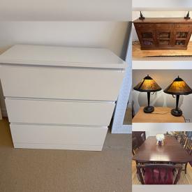 MaxSold Auction: This online auction features mahogany dining furniture, wall masks, chandeliers, mantle clock, decorative plates, stained glass lamp, Nathalie Vachon artwork, sewing machine, mirrors, wingback chairs, daybed, designer handbag, bar stools, and more!