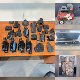 MaxSold Auction: This online auction features Legos, fishing gear, power & hand tools, trombones, exercise equipment, room divider, ATV lift, NIB ceiling fan, office chairs, games, air compressor, costume jewelry, video doorbells, garden tools, pressure washer, art supplies, vinyl records, painting supplies, French horn, skateboard, and more!