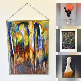 MaxSold Auction: This online auction features Art Deco lamp, Eva Lewarne painting, brass sculpture, stained glass panel, John Smart painting, soapstone carving, art glass, West German porcelain, Bill Reid artwork, standing ashtray, lily pad lamp, perfume bottles, vinyl records, TV lamp, stained glass lamp, Swarovski figurine, toys, Jasperware, and more!