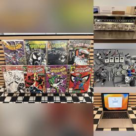 MaxSold Auction: This online auction features professional microphone, action figures, standing desk, nesting dolls, Pelican hard cases, computer components, electrical components, STEM robotics kits, speakers, CDs, comics, Lego Mindstorms, YA books, laptops, MacBook, stereo components, and more!