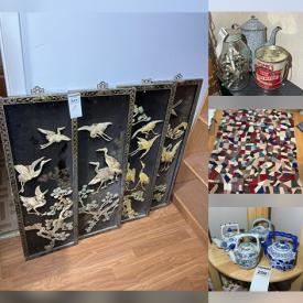 MaxSold Auction: This online auction features S&P shaker collection, art glass, collector plates & spoons, teapot collection, sports trading cards, quilts, decorative plates, wood figures, Bunnykins, bell collection, decanters, teacup/saucer sets, David Winter cottages, vintage bottles & tins, vinyl records, children’s books, antique clock, video discs & player, vintage books, Blue Mountain pottery, antique settee, Asian panels, display cabinets, costume jewelry, and more!