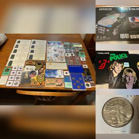 MaxSold Auction: This online auction features Pokémon cards, coins, Funko Pops, CDs, vinyl records, comics, new Hot Wheels, First Day covers, TV, sports trading cards, costume jewelry, office supplies, craft supplies, footwear, fitness gear, yarn, infant clothes, vintage tin signs, DVDs, pet products, puzzles, silver jewelry, drone, and more!