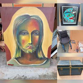 MaxSold Auction: This online auction features framed wall art, novelty teapot, Robert Bateman print, canvas art, Lana Gray paintings, office chairs, games, perfume bottles, fantasy figurines, costume jewelry, women’s clothing, metal wall signs, DVDs, wheelchair, vintage steamer trunks, and more!