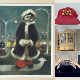 MaxSold Auction: This auction features Figurines, Occasional Seating, Purses, Framed Art, Clothing, Sports Cards, Books, MCM Pewter Tea Set, Barometer, Candleholders, Guitar, Mirrors, Bedroom Suite, Pottery, DVDs, Display Shelving, Home Decor, Sterling, Crystal Stemware, Boots, Baseball Caps, Air Compressor  and much more!