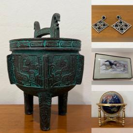 MaxSold Auction: This online auction features Lucite art, art glass, vintage chinoiserie, bronze sculptures, wire sculpture, Fenton glass, watch, costume jewelry,  decorative plates, art pottery, Lenox, and more!