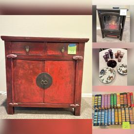 MaxSold Auction: This online auction features sofa & loveseat, glass-top dining table, electric fireplace, crock, small kitchen appliances, Asian chest, art supplies, and more!