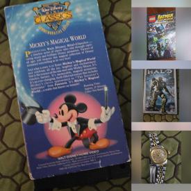 MaxSold Auction: This online auction features DVDs, sports apparel, watches, costume jewelry, Disney collectibles, video games, VHS tapes, Lego set, and more!