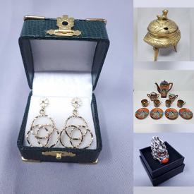 MaxSold Auction: This online auction features silver jewellery, costume jewellery, gold jewellery, Mexican silver jewellery, charms, money clips, souvenir pins, vintage Chinese dioramas, art glass, wood carving, stone sculpture, Franklin Mint 2-piece figurines, Satsuma tea set, McCoy pottery, Fenton glass, camera, and more!