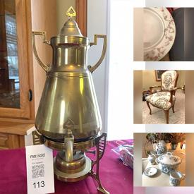 MaxSold Auction: This online auction features antique furniture, table & floor lamps, mini fridge, Kevin Dodds prints, steins, electric fireplace, art glass, cedar chest, collector plates, inkwell set, Jasperwear, art pottery, antique tins & bottles, antique biscuit jar, Royal Doulton figurine, Depression glass, small kitchen appliances, and more!