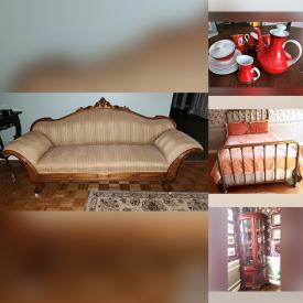 MaxSold Auction: This online auction features antique brass bed, antique Victorian sofa, chaise lounge, vintage Captain’s desk, crocks, leather sofa, desks, patio furniture, BBQ grill, small kitchen appliances, cookie jar, Flow-Blue, teacup/saucer sets, decanters, art glass, vintage dolls, garden tools, fitness gear, and more!