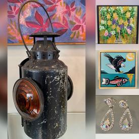 MaxSold Auction: This online auction features Chris De Combe paintings, vintage watercolours, vintage Haitian sand paintings, art glass, Inuit art, vintage ashtrays, Trisha Romance prints, costume jewelry, soapstone carving, vintage Chinese pottery, bronze sculpture, decanter, W German pottery, vintage lantern, Lennon Bella paintings, stained glass panel, and more!