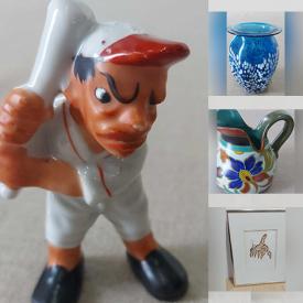 MaxSold Auction: This online auction features art glass, art pottery, soapstone carvings, wood carving, Hoselton sculptures, Norman Knott prints, elephant figurines, Royal Albert Petit Point dishware, flatware, Basil Pessin prints, vintage wedding gowns, and more!