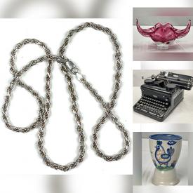 MaxSold Auction: This online auction features silver & costume jewelry, gem tester, art glass, vintage chinoiserie, vintage typewriter, NIB bathroom faucet, marbles, office supplies, printer, hand tools, coins, watches, vintage Pyrex, small kitchen appliances, Pez dispensers, guitar amps, and more!