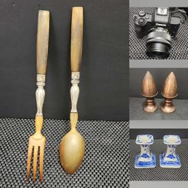 MaxSold Auction: This online auction features wood carving, transferware, Limoges, decorative plates, cameras, vintage postcards, stained glass panel, stoneware steins, brass figures, art glass, Jasperware, Precious Moments, and more!