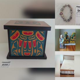 MaxSold Auction: This online auction features dining room furniture, mirrors, art glass, Indigenous style artwork, porcelain Deity figures, planters, kitchen cart, live plants, decanter, garden tools, power & hand tools, golf clubs, ladder, gold, silver & costume jewelry, cedar chest, men’s & women’s clothing & footwear, games, puzzle, and more!n