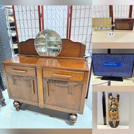 MaxSold Auction: This online auction features ship lanterns, Coca-Cola collectibles, wooden statue, flatware, art glass, uranium glass, small kitchen appliances, collector plates, crystal decanter set, mantel clocks, train set, power & hand tools, vintage radios, Wade whimsies, TVs, snowshoes, men’s clothing, bar mirrors, vintage tins, Town Hall collectibles, crocks, jadeite, Fenton glass, transferware, toys, CDs, vinyl records, video games, area rug, table & floor lamps, sewing machine, wall masks, fireplace heater, secretary desk, and more!