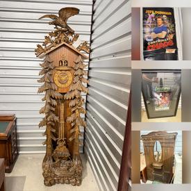 MaxSold Auction: This online auction features garden tools, ladders, office supplies, Edwardian oak tree, small kitchen appliances, framed posters, wooden Schwibbogen, chaise lounge, beer glasses, writing desk, baskets, secretary desk, cuckoo clock, and more!