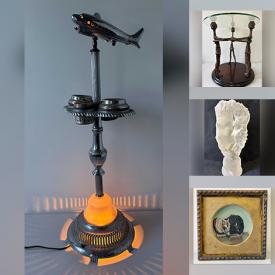 MaxSold Auction: This online auction features Art Deco ashtray, Brutalist pedestal table, antique stained glass window, Louis Martin figurine, soapstone sculpture, trinket boxes, art glass, Natasha Sinclair painting, Blue Mountain pottery, perfume bottles, Cranberry glass, Carnival glass, Wade pottery, and more!