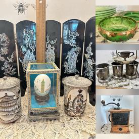 MaxSold Auction: This online auction features vintage washboard, antique coffee grinders, Jasperware, vintage tins, vintage terracotta, costume jewelry, vintage dollhouse furniture, belt buckles, Carnival glass, player piano rolls, collectible dolls, Mexican Talavera, and more!