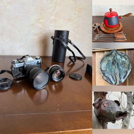 MaxSold Auction: This online auction features costume jewelry, area rug/runner, decorative eggs, patio furniture, art pottery, folding canopy, uranium glass, perfume bottle, wall sculpture, games, DVDs, live plants, outerwear, Mexican pottery, garden art, decorative plates, planters, MCM chandelier, cameras, TV, garden tools, and more!