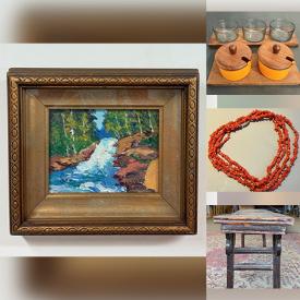 MaxSold Auction: This online auction features vintage tilt-top table, A. Santini figurines, Swarovski figurines, art pottery, uranium glass, art glass, miniature tea set, vintage cloisonne plate, MCM cast iron candelabra, coins, snuff bottle, jadeite, silver, gold & costume jewelry, silk scarves, and more!n