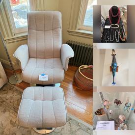 MaxSold Auction: This online auction features art pottery, decorative plates, small kitchen appliances, planters, wicker baskets, leather furniture, decorative masks, craft supplies, vintage Mexican folk art pottery, art glass, CDs, fitness gear, costume jewelry, perfume bottles, TV, printer, teak furniture, vinyl records, and more!