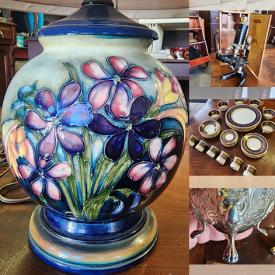 MaxSold Auction: This online auction features Limoges, art glass, Moorcroft, coins, teacup/saucer sets, vintage cameras, antique microscope, women’s footwear, transferware, vintage radio, costume jewelry, Bunnykins, Delft tiles, small kitchen appliances, and more!