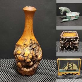 MaxSold Auction: This online auction features tabletop candelabra, ginger jar, planter, steins, wood carvings, vintage glass door knobs, art pottery, sports collectibles, bell collectibles, and more!